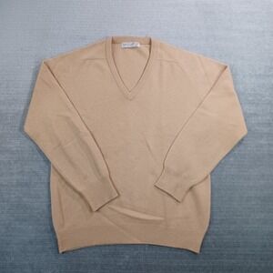 Vintage Lyle & Scott Wool Sweater Mens 38 Beige V Neck Golf Made in Scotland